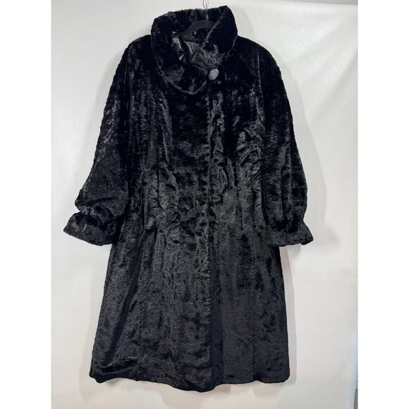 Black Jackets & Blazers - VTG Dasco Faux Fur Black Long Womens Size Large Mob Wife Glamour Silky Soft